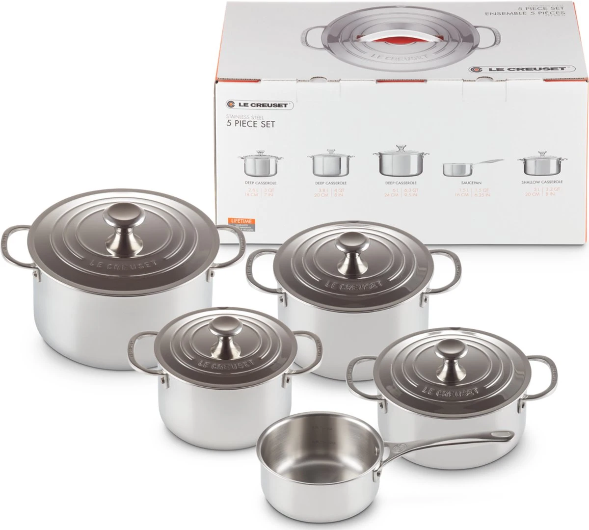 LE CREUSET - RVS Plus - Pannenset 5-delig 4 LE CREUSET - RVS Plus - Pannenset 5-delig - Afbeelding 2
