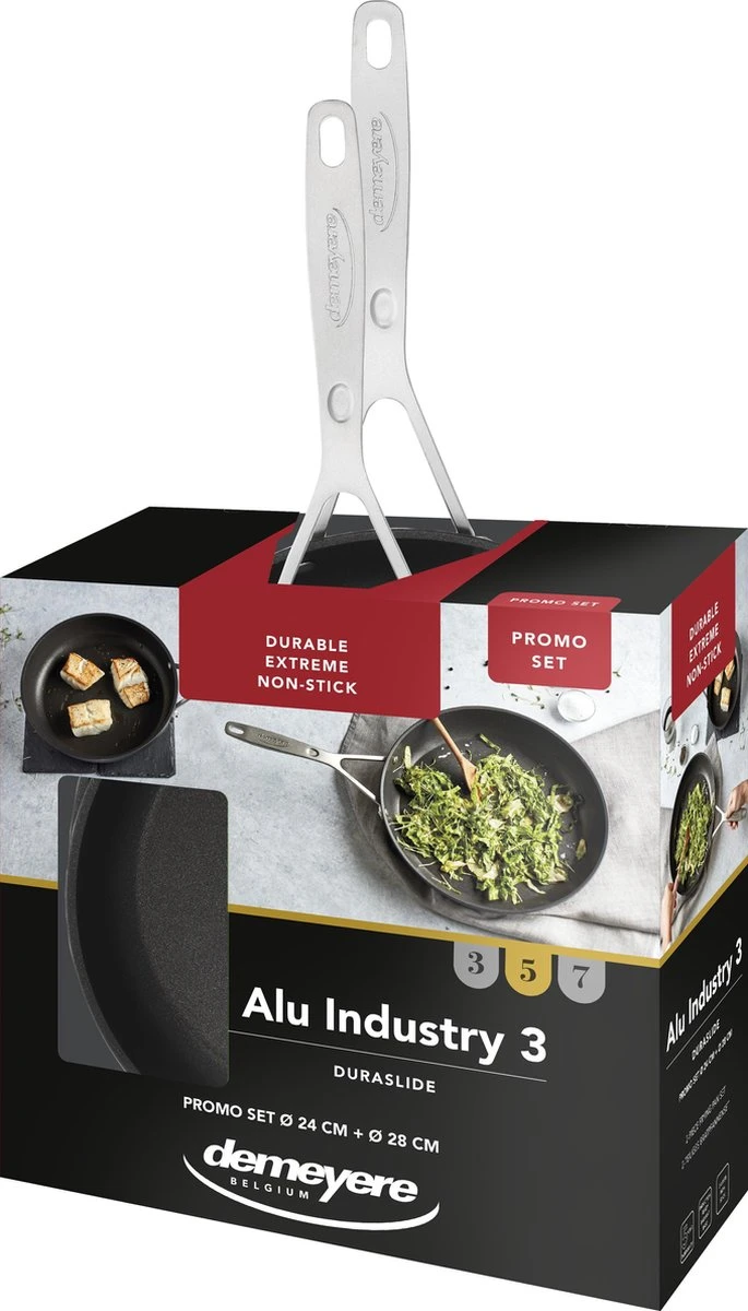 Demeyere Alu Industry 3 Koekenpannenset - Inductie - Duraslide Antikleeflaag - Pannenset 24 Cm + 28 Cm 3 Demeyere Alu Industry 3 Koekenpannenset - Inductie - Duraslide Antikleeflaag - Pannenset 24 Cm + 28 Cm - Afbeelding 2